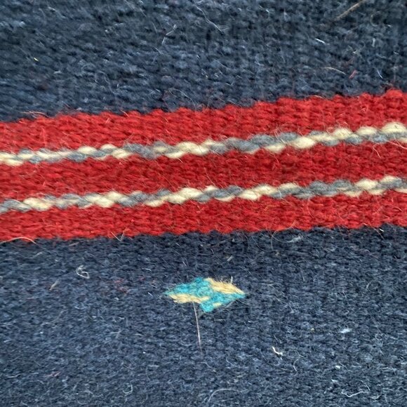 Handwoven Mexican ZAPOTEC Navy Wool Table Runner Red Bears Cloud Tassels 79"x10" - Picture 7 of 7